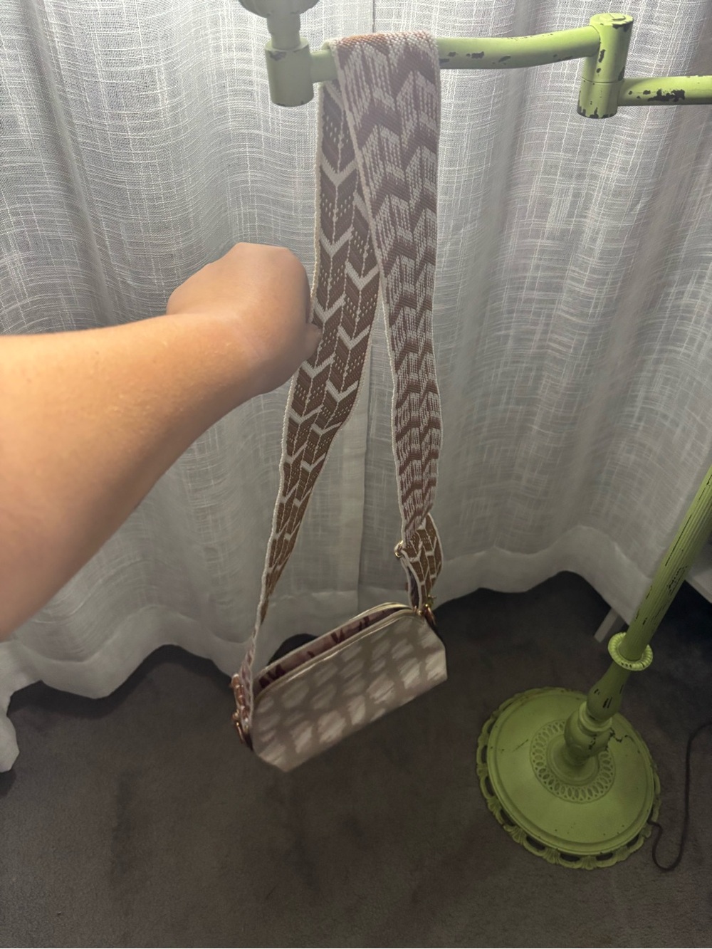 Stella & Dot Beige and Brown Woven Crossbody with Patterned Strap
